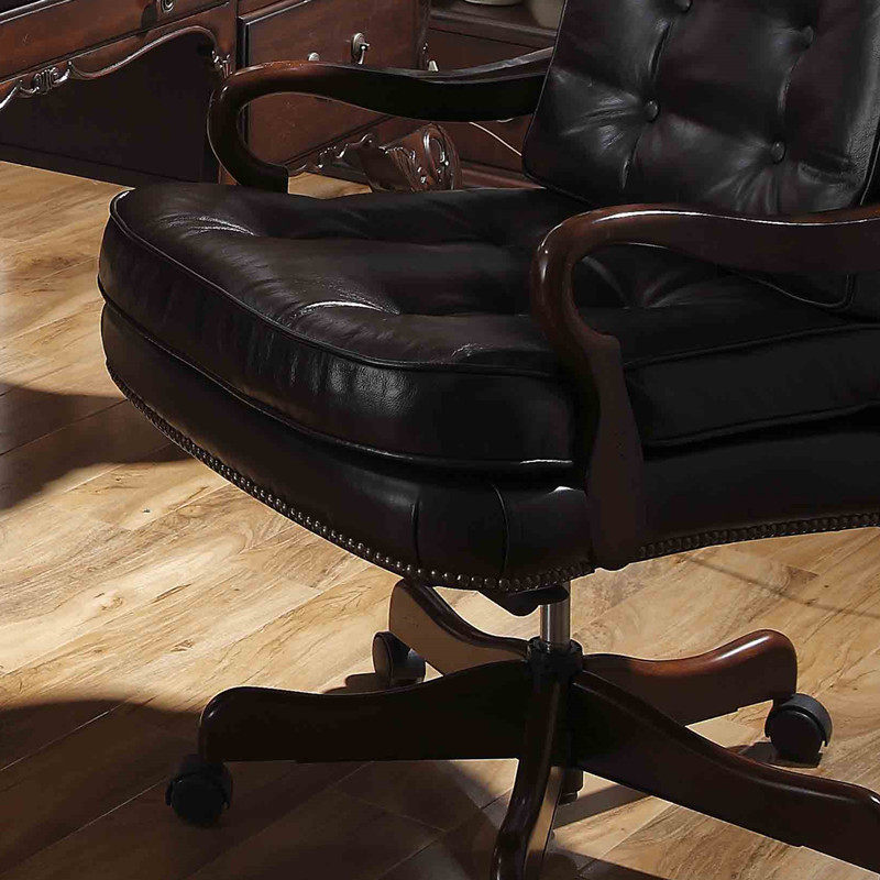 欧式真皮电脑椅家用老板办公办公桌桌椅实木转椅电脑椅