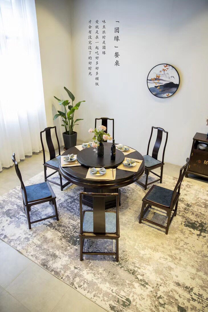 赞比亚血檀红木家具团圆餐桌中式实木仿古酒店餐厅摆件