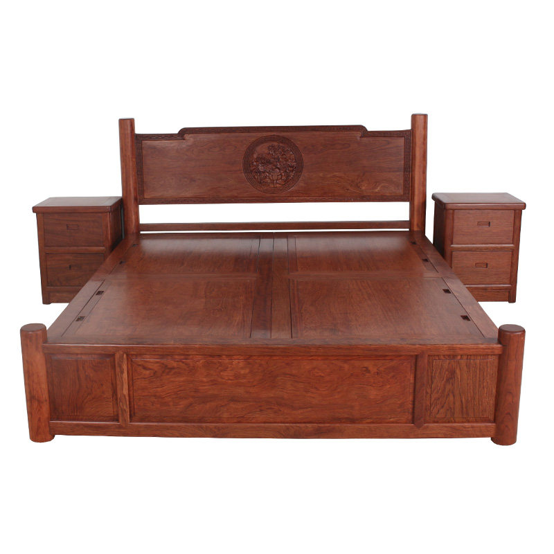 新中式红木双人床三件套巴西花梨木实木床婚床主卧1.8米卧室家具