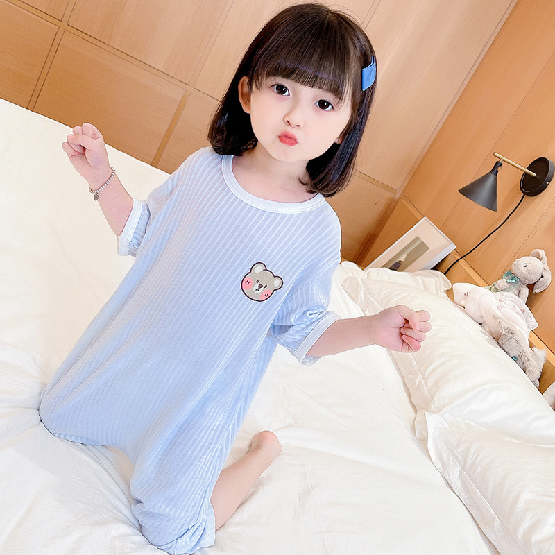儿童连体睡衣夏季薄款冰丝丝棉女孩婴儿连身家居服连体衣