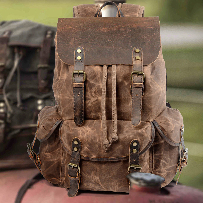 复古胡椒盐户外登山二战背包男军旅油蜡帆布旅行包双肩包德军定制
