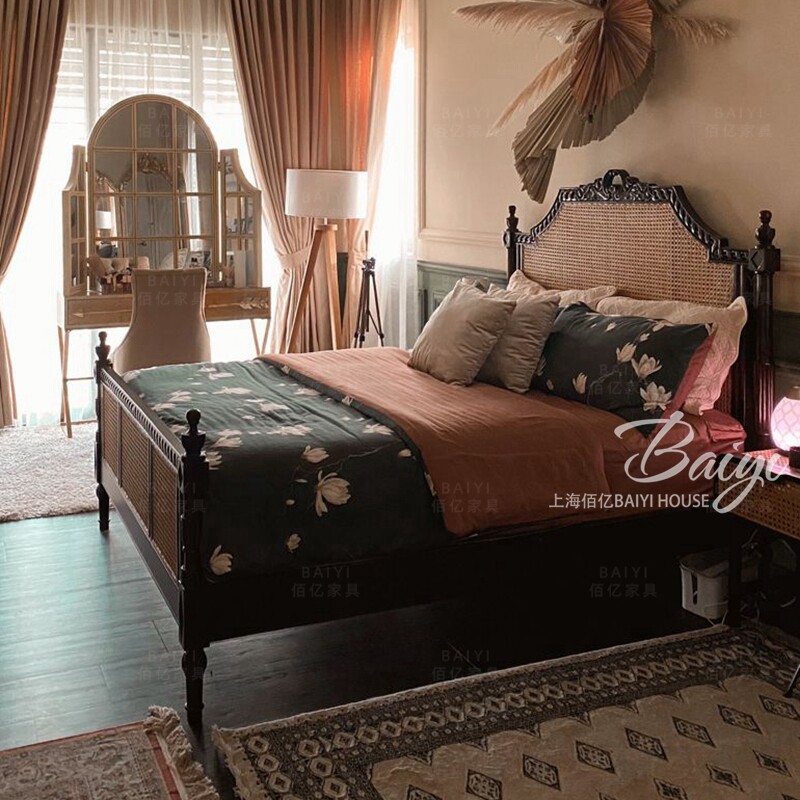法式复古实木木床主卧18米欧式雕刻双人床高端实木床