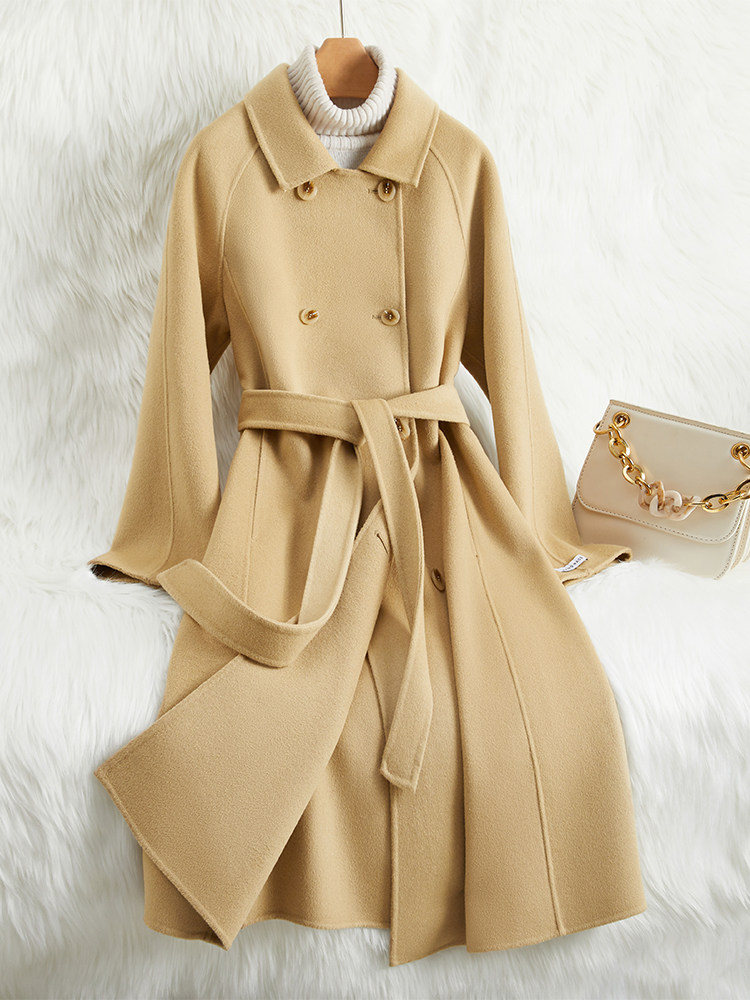 双面羊绒大衣女中长款高端双排扣赫本风2022年新款气质毛呢外套