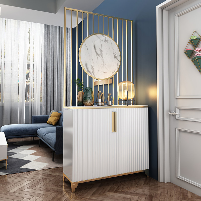 echocasa/入户玄关柜鞋柜酒柜隔断一体轻奢客厅不锈钢铁艺屏风