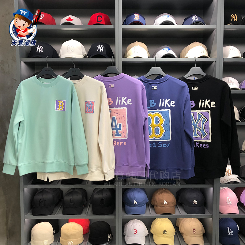 韩国MLB专柜正品2022新款涂鸦LIKE长袖卫衣休闲运动韩版ins套头衫