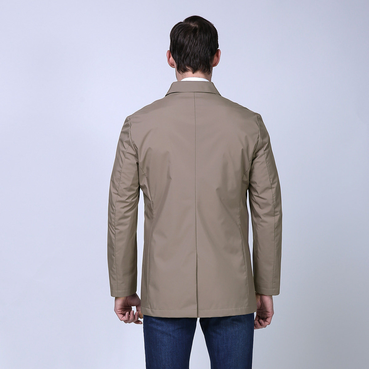 德鲨2019春季新款商务休闲中长款翻领舒适风衣外套男b184503 - 德鲨