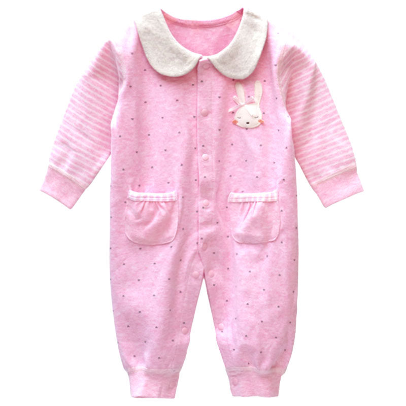 津贝春秋婴儿长袖无骨闭裆哈衣爬服彩棉3-6月宝宝舒密绒连体衣服