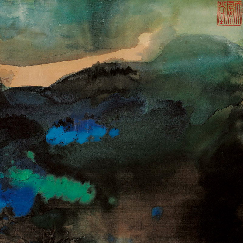 张大张大千千爱痕湖横幅国画中式书画泼墨重彩国画