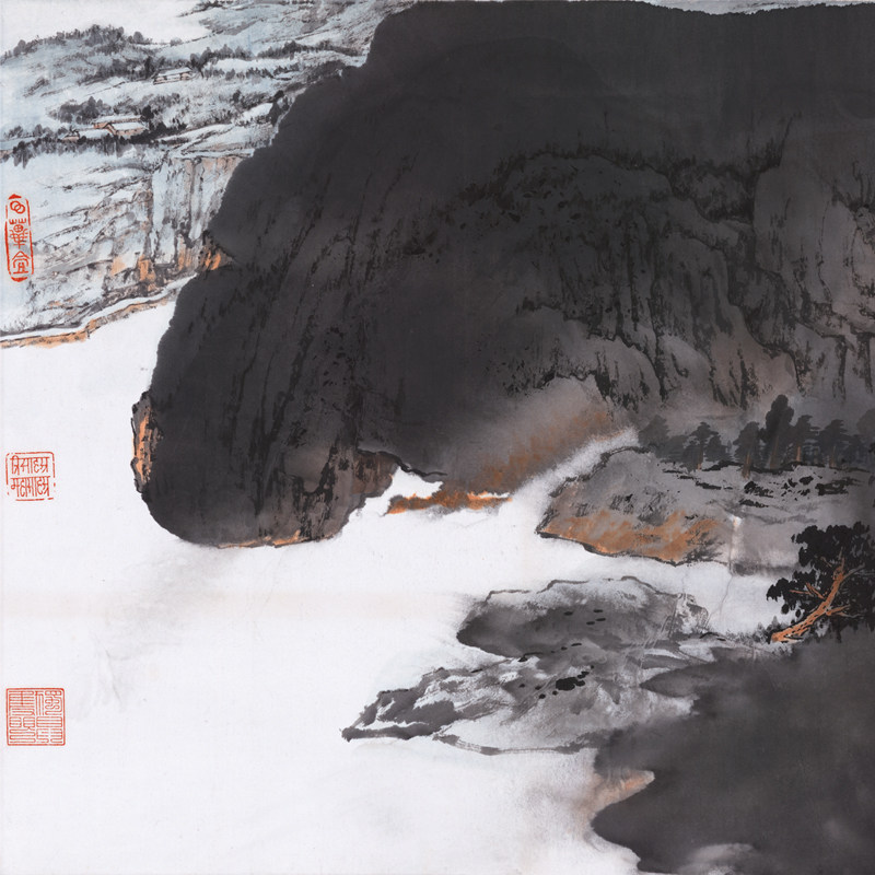 张大千水竹泼墨山水国画高清仿真仿古复制挂抽国画