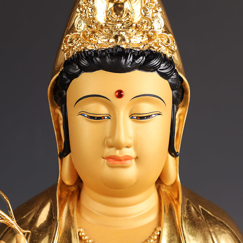 观音菩萨台湾贴金纯铜佛像供奉家用观音像观世音摆件