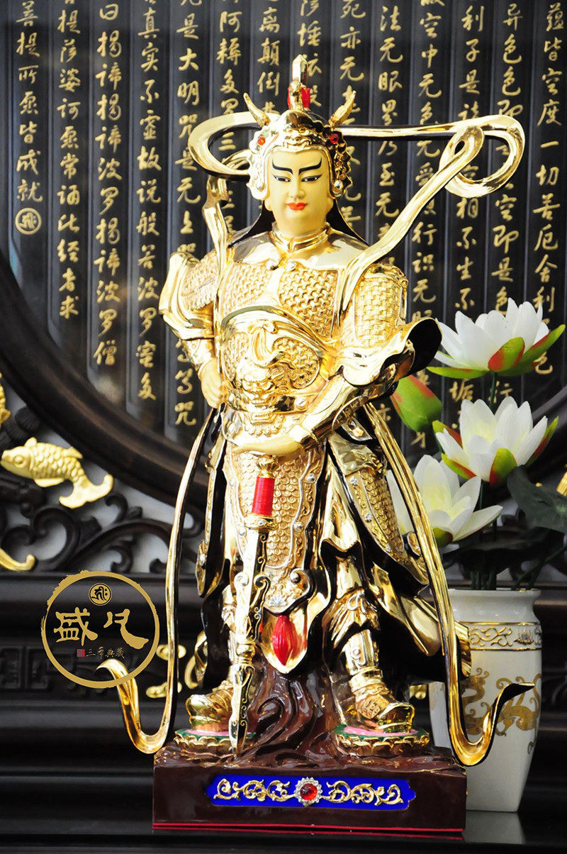 佛像台湾纯铜鎏金护法飘带伽蓝韦陀菩萨韦驮摆件