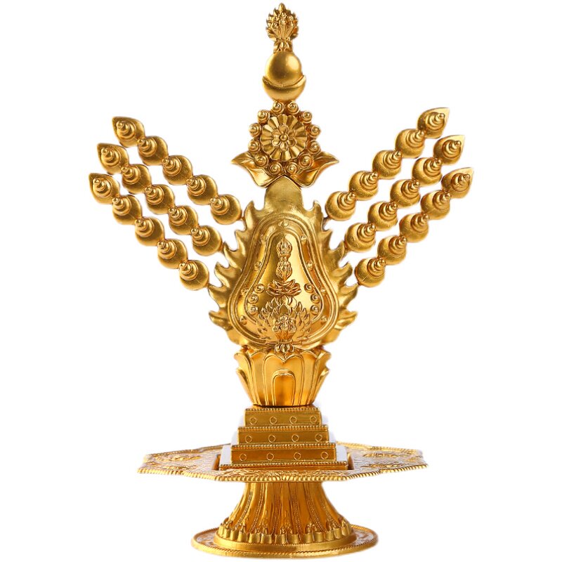 藏传佛教纯铜莲师朵玛供养组合财神密宗用品法器摆件