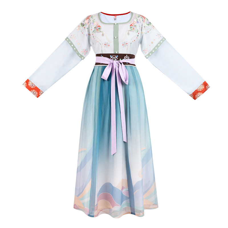 重回汉唐尘幻正品原创唐制汉服女坦领齐腰襦裙刺绣汉服