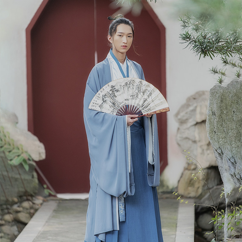 重回汉唐汉服男渊海宋制长外套长衫百搭民族服装