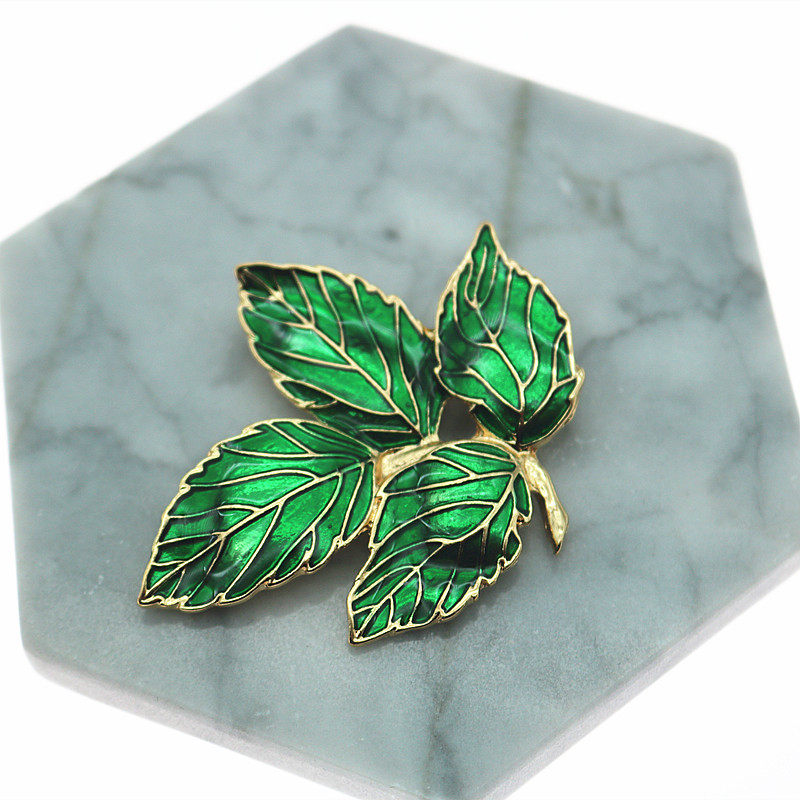 外贸饰品欧美欧美时时尚新款珐琅树叶树叶绿绿叶胸针