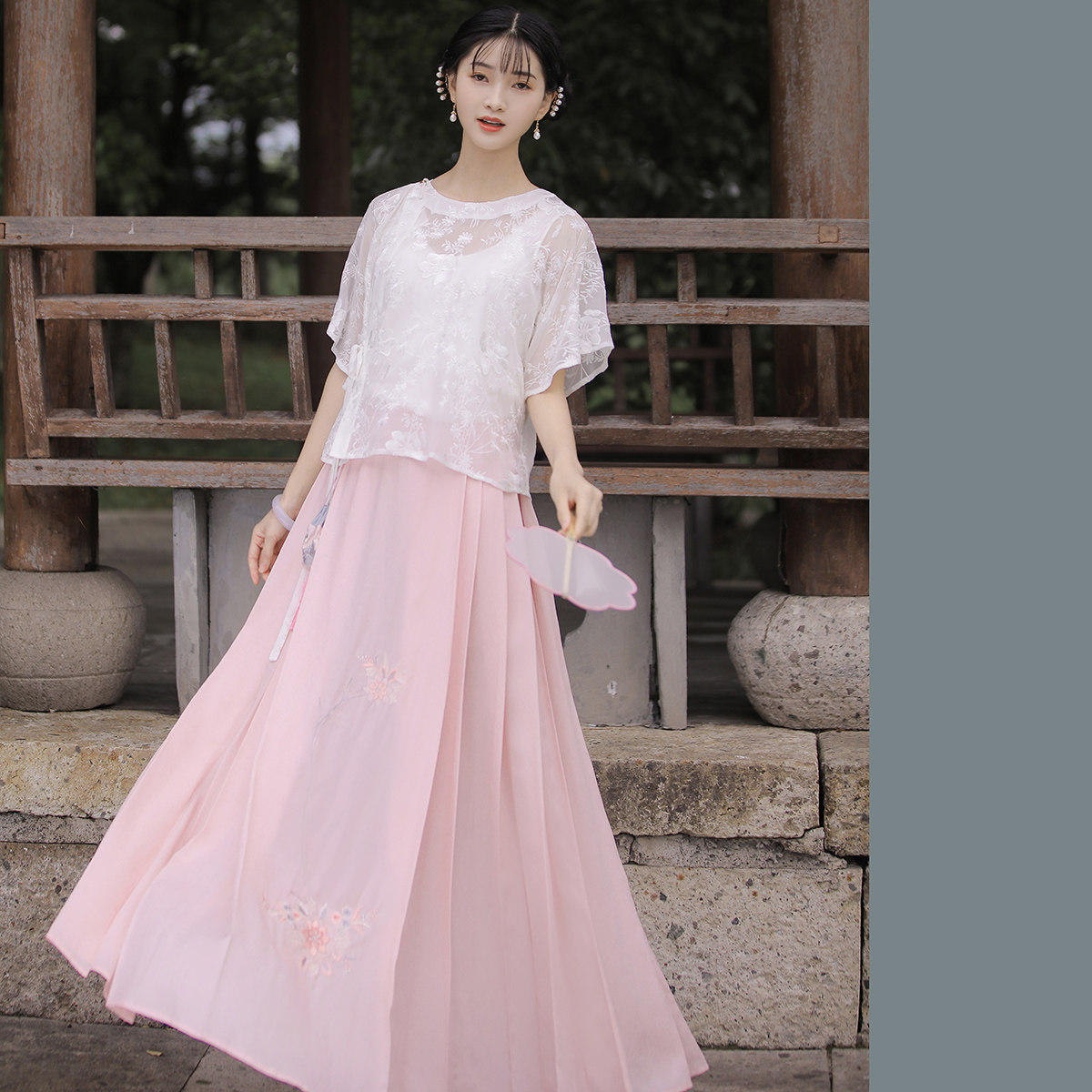 桃花宋制汉百搭下裙马面裙显瘦显高百褶裙齐腰中国汉服