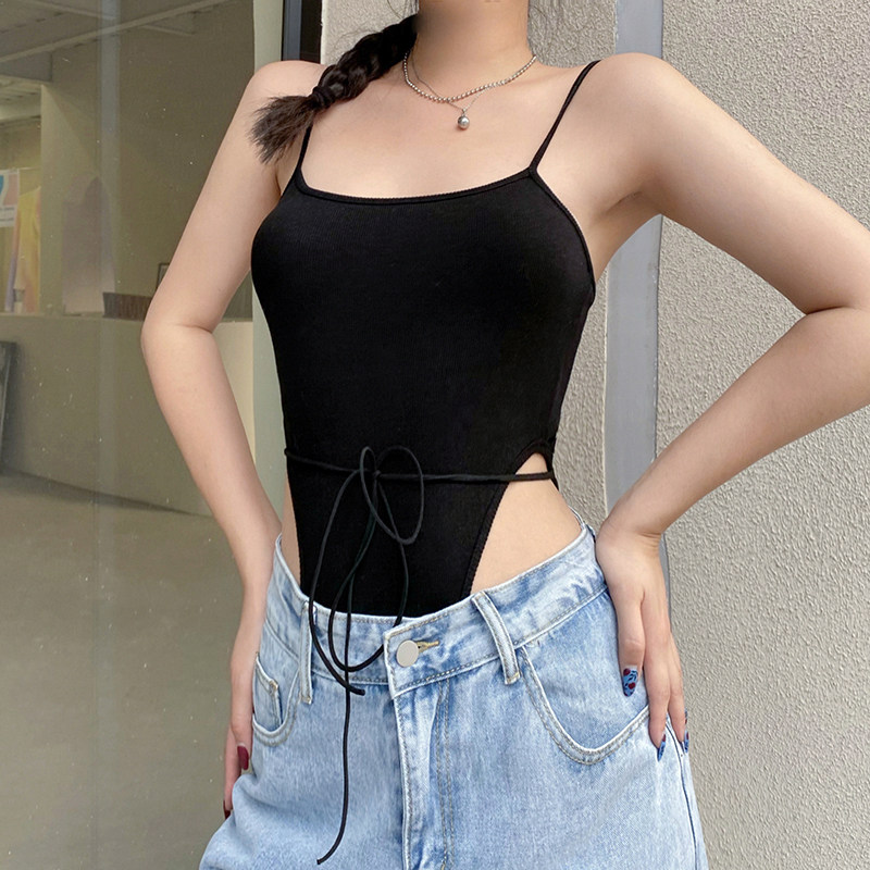 夏季清凉美式街头高腰镂空露腰吊带连体衣chic背心吊带