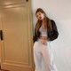 H home HyunA same paragraph and feet Wei solid wild female underwear ins hip-hop sports casual pants loose drawstring waist H home HyunA same paragraph and feet Wei solid wild female underwear ins hip-hop sports casual pants loose drawstring waist