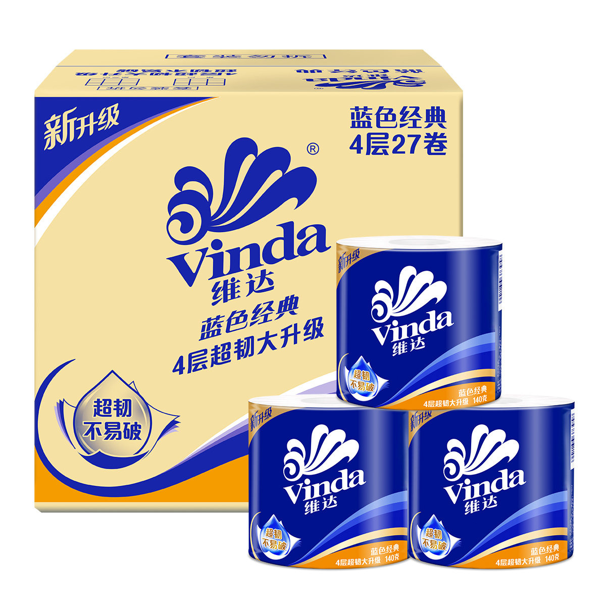 维达卷纸卫生家用家庭装实惠装厕纸手纸整箱27卷140g有芯卷筒纸 - 迈