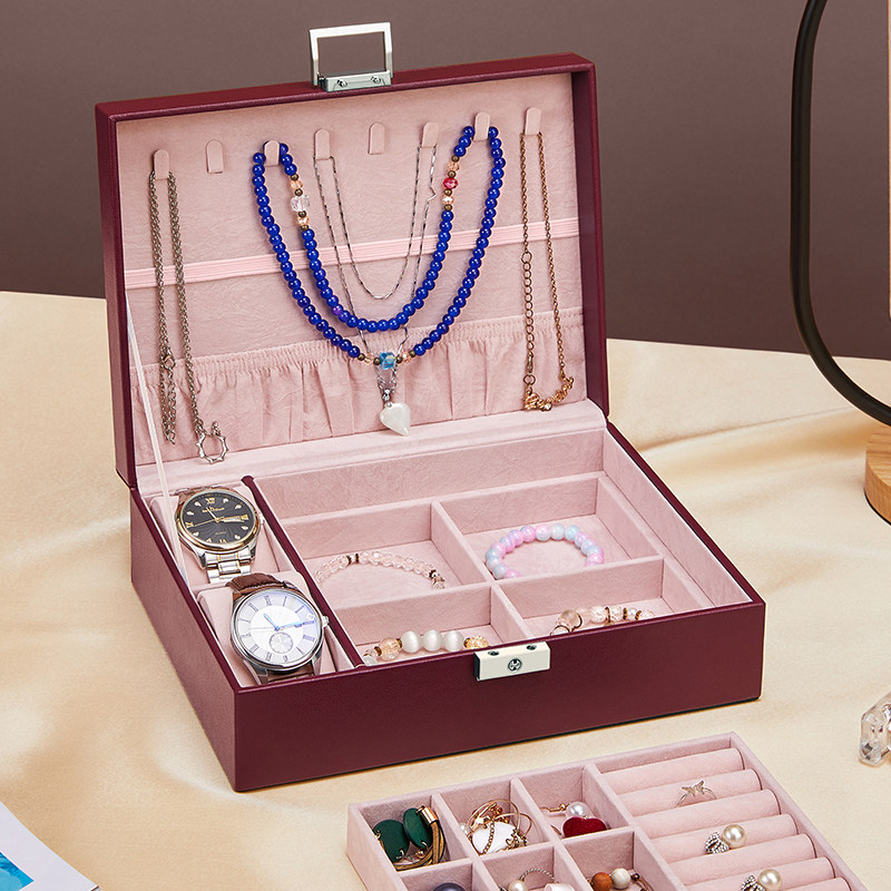 首饰盒高档带锁网红项链耳环大容量收纳结婚陪嫁首饰盒