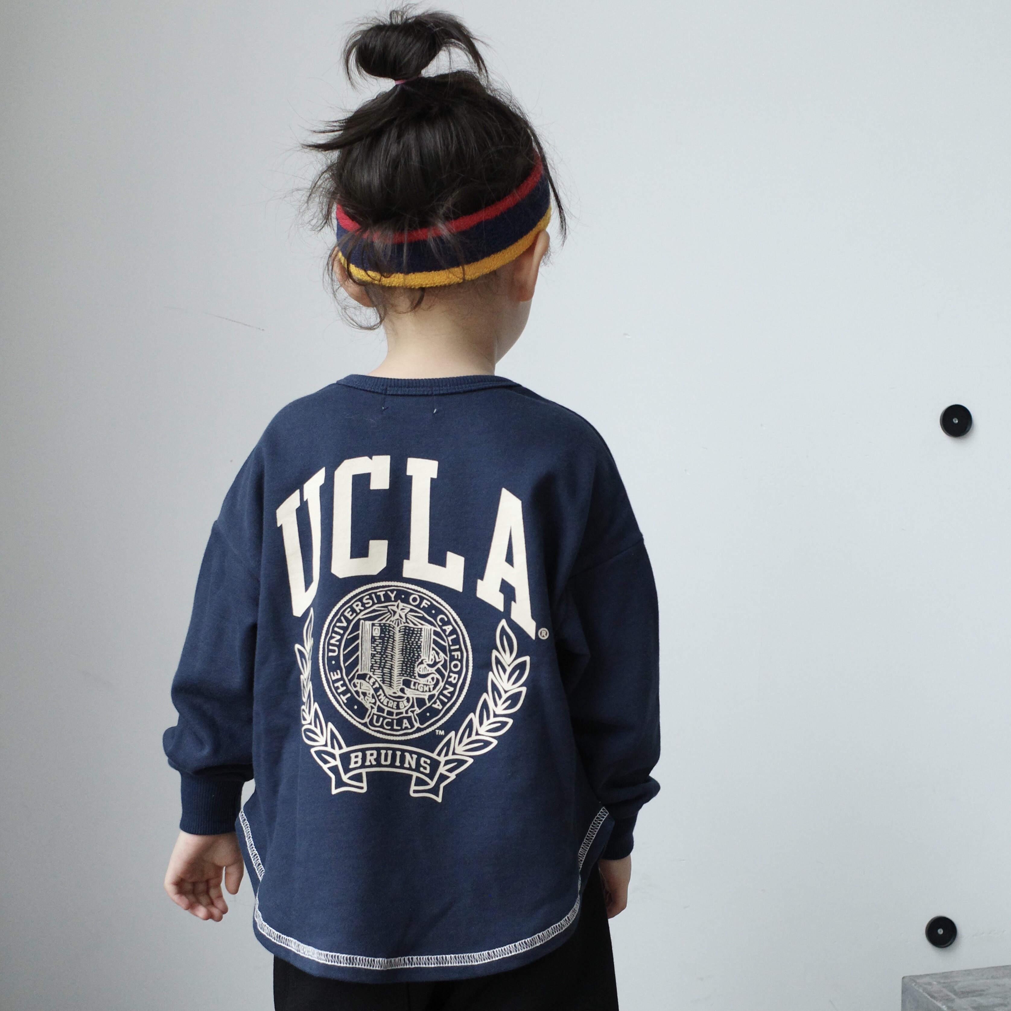 秋季青色藏青logo植绒学院ucla帅气迷路卫衣卫衣