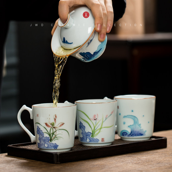 中式精致个性茶具功夫茶功夫马克手绘水杯陶瓷茶杯