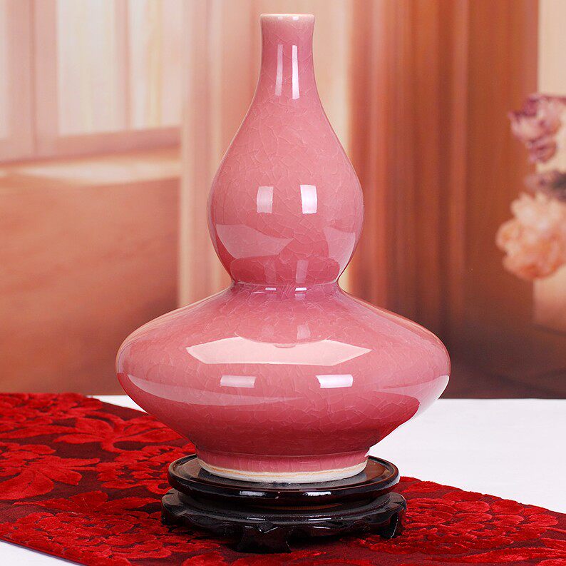 景德镇陶瓷器颜色仿古开片结晶粉红色花瓶现代家饰花瓶