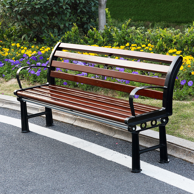 公园椅子户外长排椅园林庭院休闲广场椅实木长条椅铸铝防腐木长凳