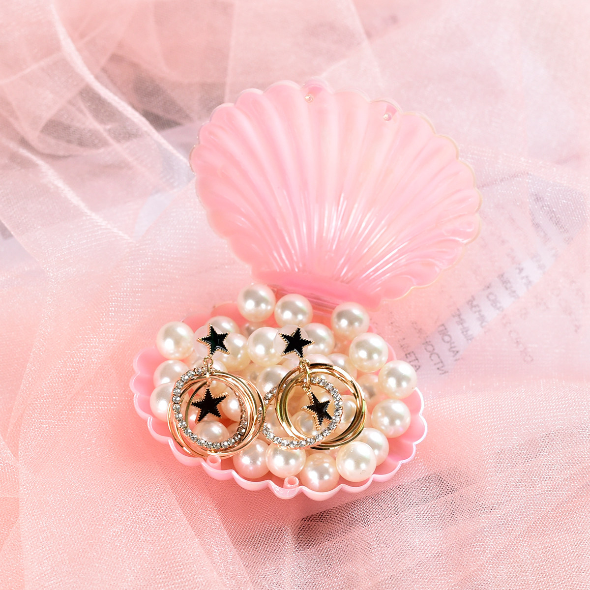 饰品少女粉色贝壳收纳美甲拍照道具背景布类