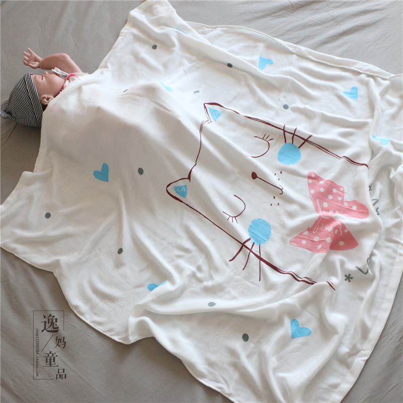 软糯~婴儿夏季双层竹纤维纱布盖毯 宝宝午睡盖被空调被子推车毯