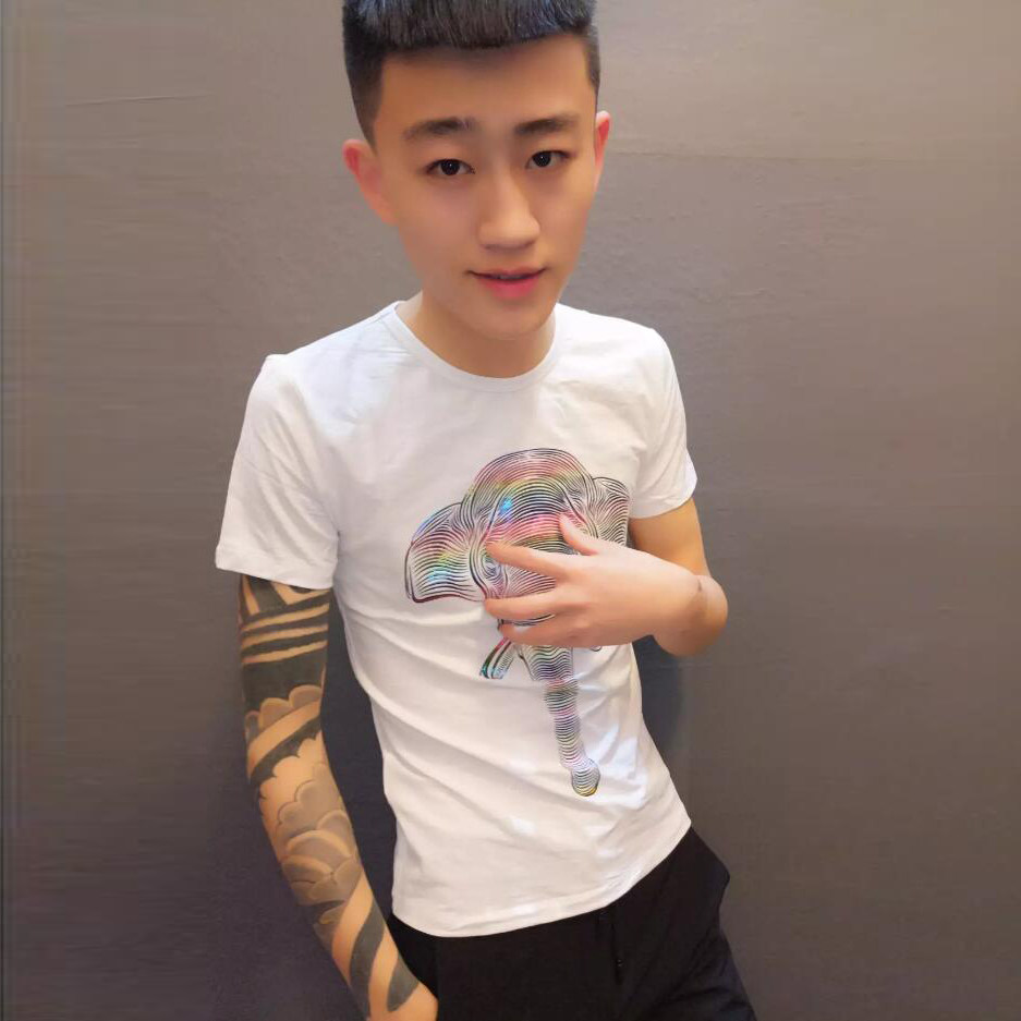 【t恤】夏季痞帅男士短袖修身韩版潮流社会小伙新款半截袖快