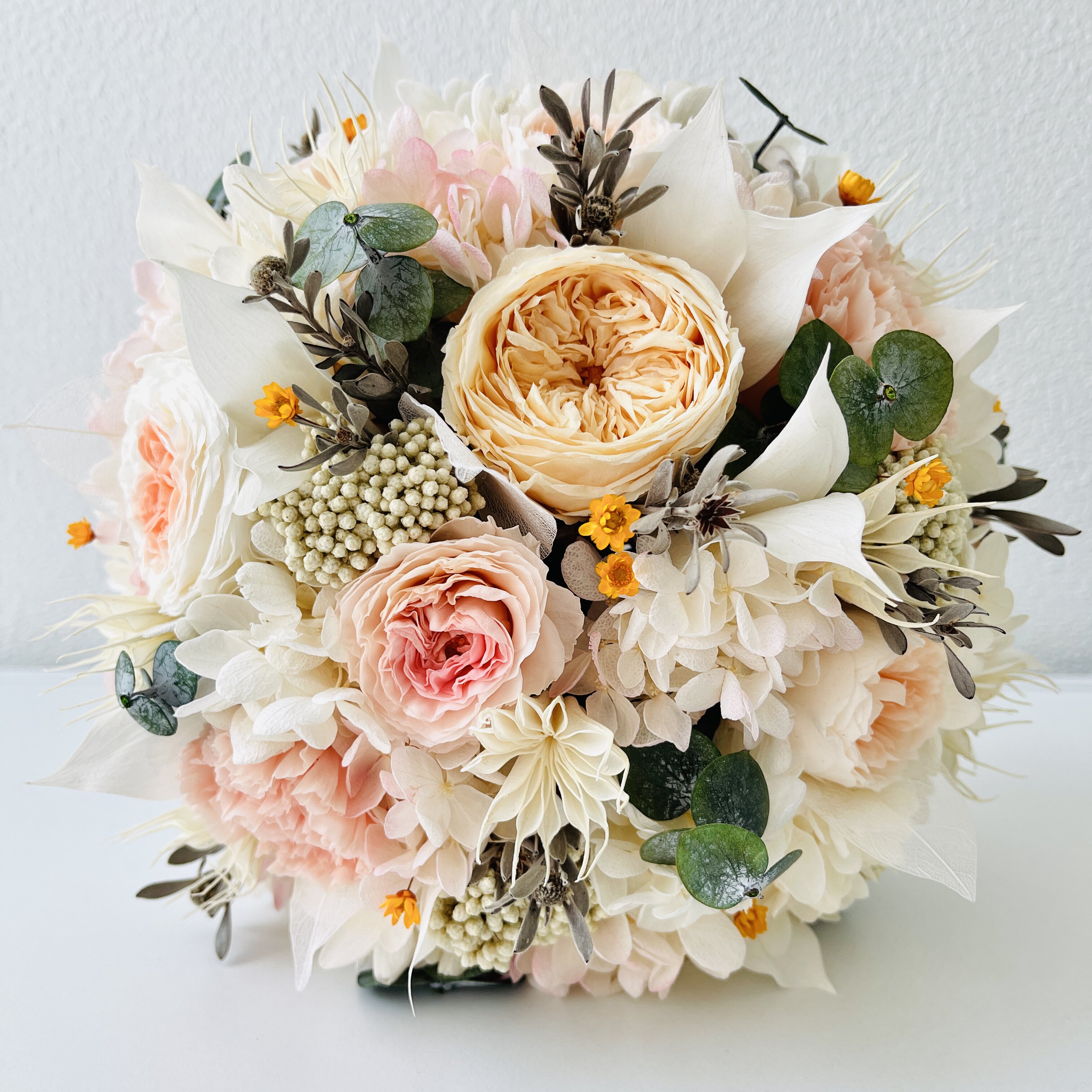 香槟玫瑰新娘手捧进口永生永生花花束奥斯汀绣球永生花