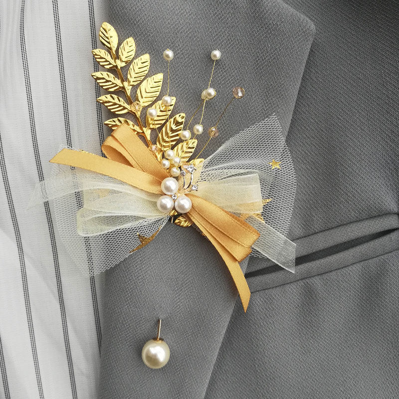 香槟色胸花ins唯美小清新婚礼胸针新郎新娘襟花胸花