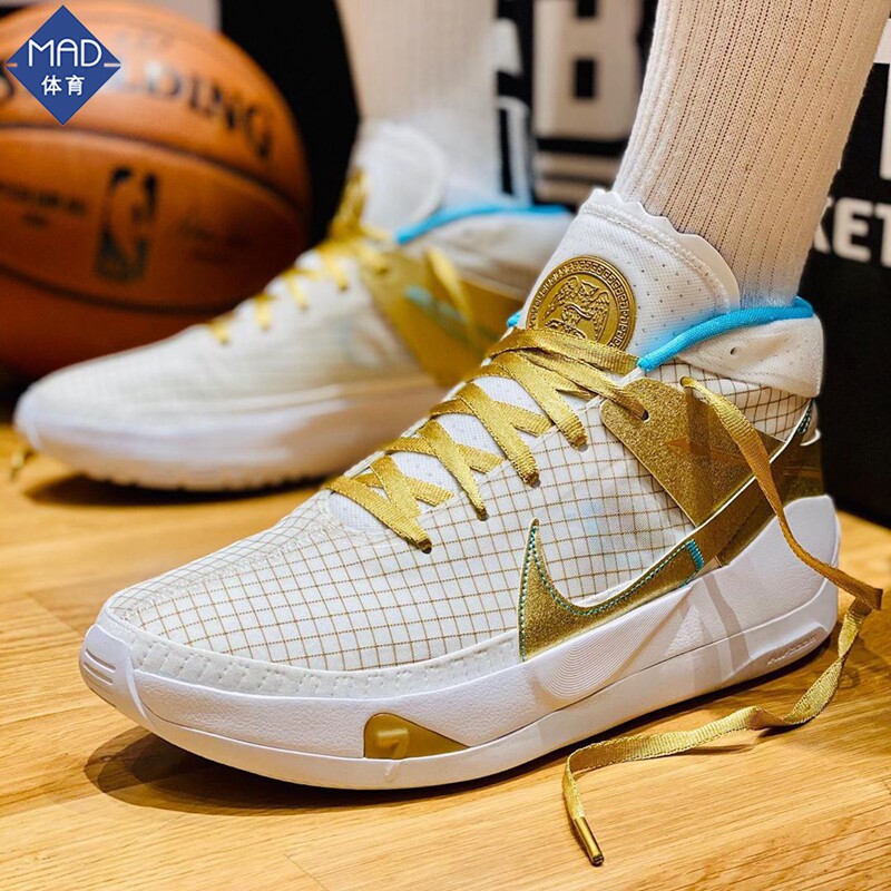 nike耐克杜兰特13代kd13黑白白金男子男子气气垫篮球鞋