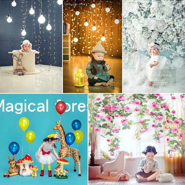 背景新款简洁花卉儿童摄影周岁百天宝宝小清新背景布类