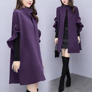 ພາກຮຽນ spring ແລະດູໃບໄມ້ລົ່ນຮູບແບບໃຫມ່ໄຂມັນ m temperament ສີແຂງ woolen coat ແມ່ຍິງວ່າງຂອງເກົາຫຼີຄໍເຕົ້າໄຂ່ທີ່ຍາວກາງ A-line cloak woolen coat