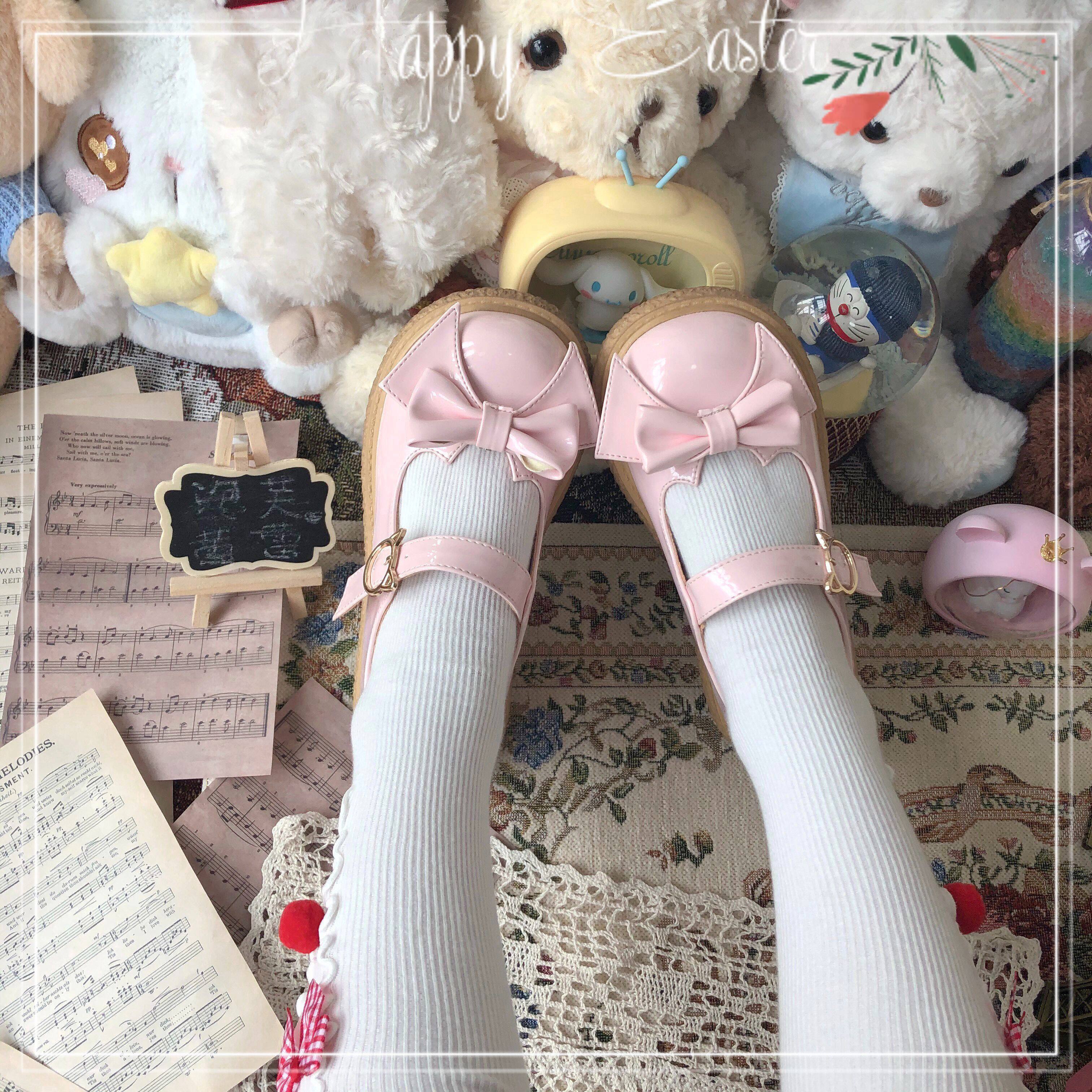 现货个咪厚底lolita大头鞋圆头lo可爱蝴蝶结学生单鞋