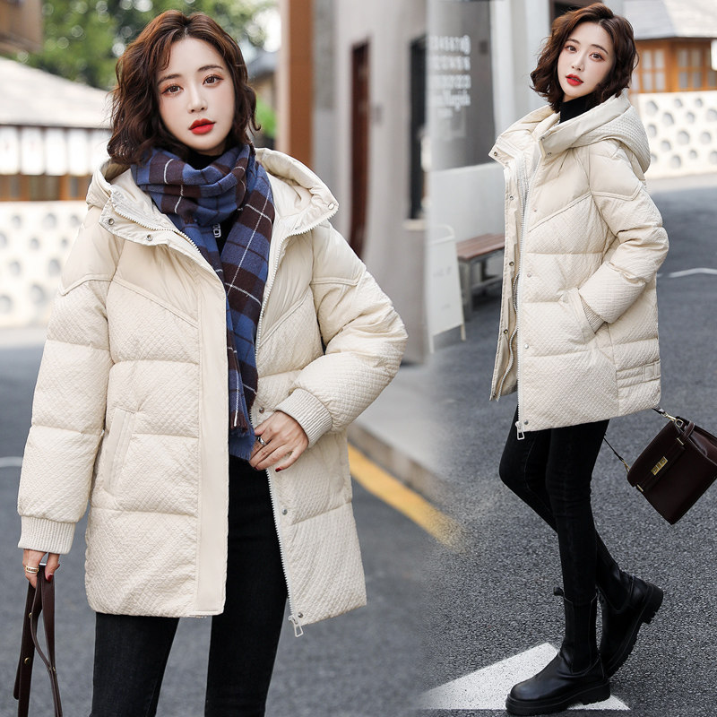 羽绒服女2021冬装新款女装韩版时尚中长款白鸭绒保暖外套