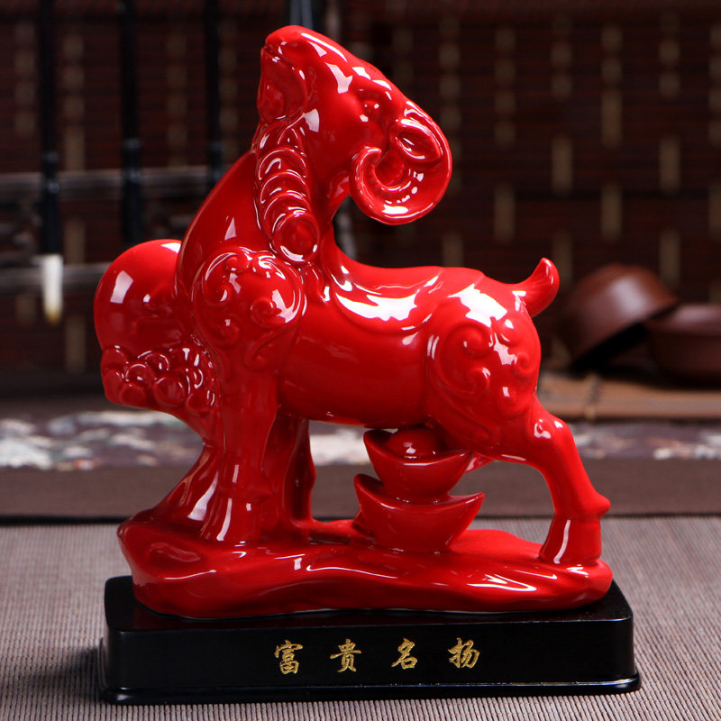 德化瓷器红羊家居摆件三羊开泰吉祥中国红瓷风水装饰品设创意礼品