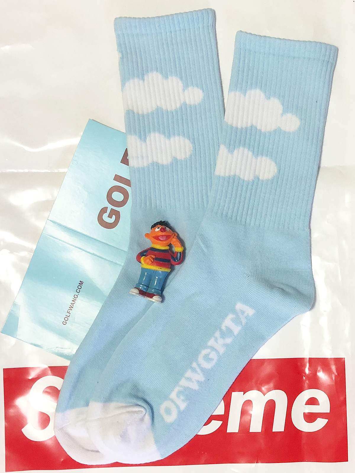golf袜子袜子男男女天蓝色小清新云朵图案纯棉运动运动袜