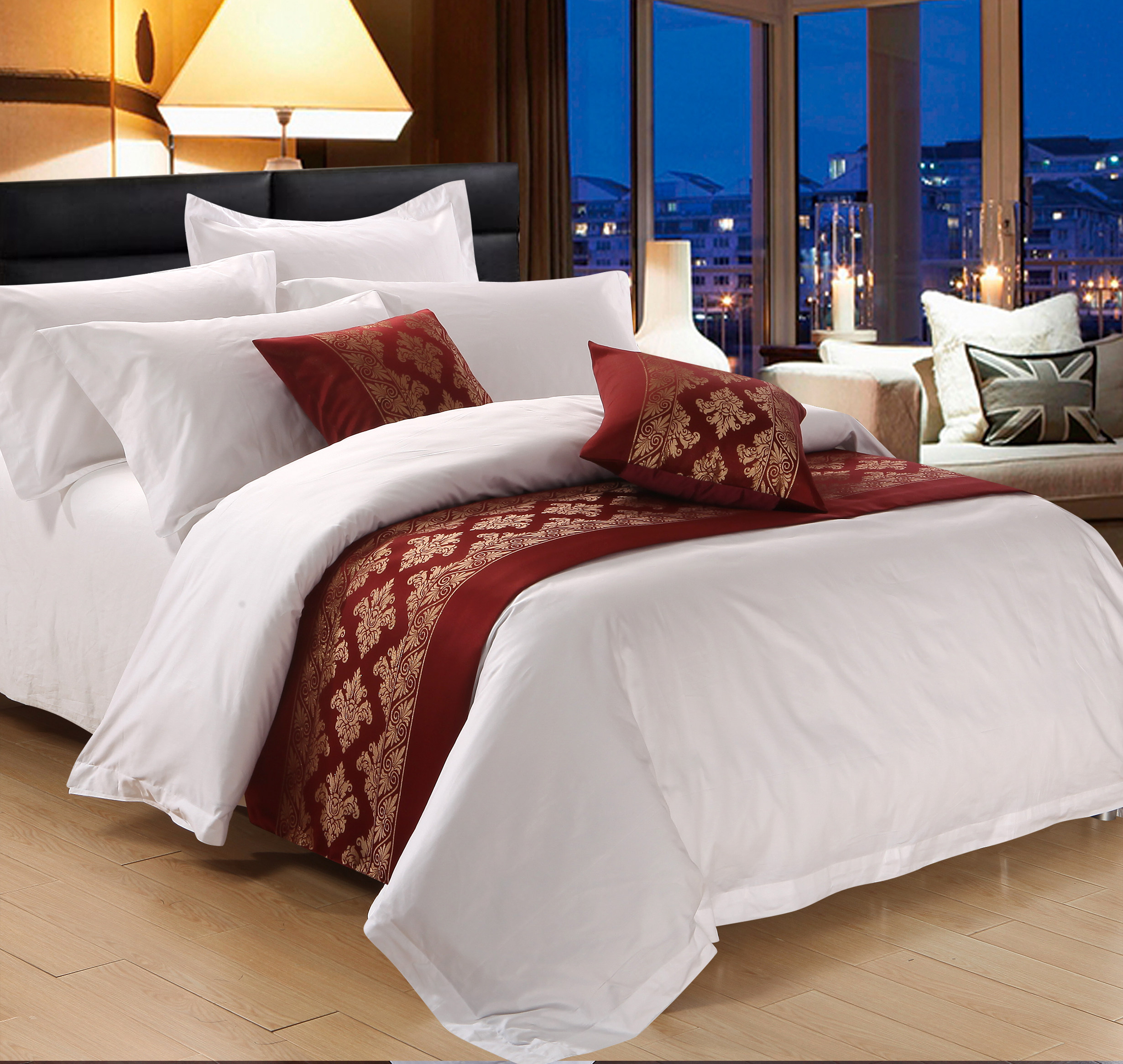 宾馆酒店床上用品高档床尾巾床旗床尾垫床盖桌旗可配同款靠垫抱枕