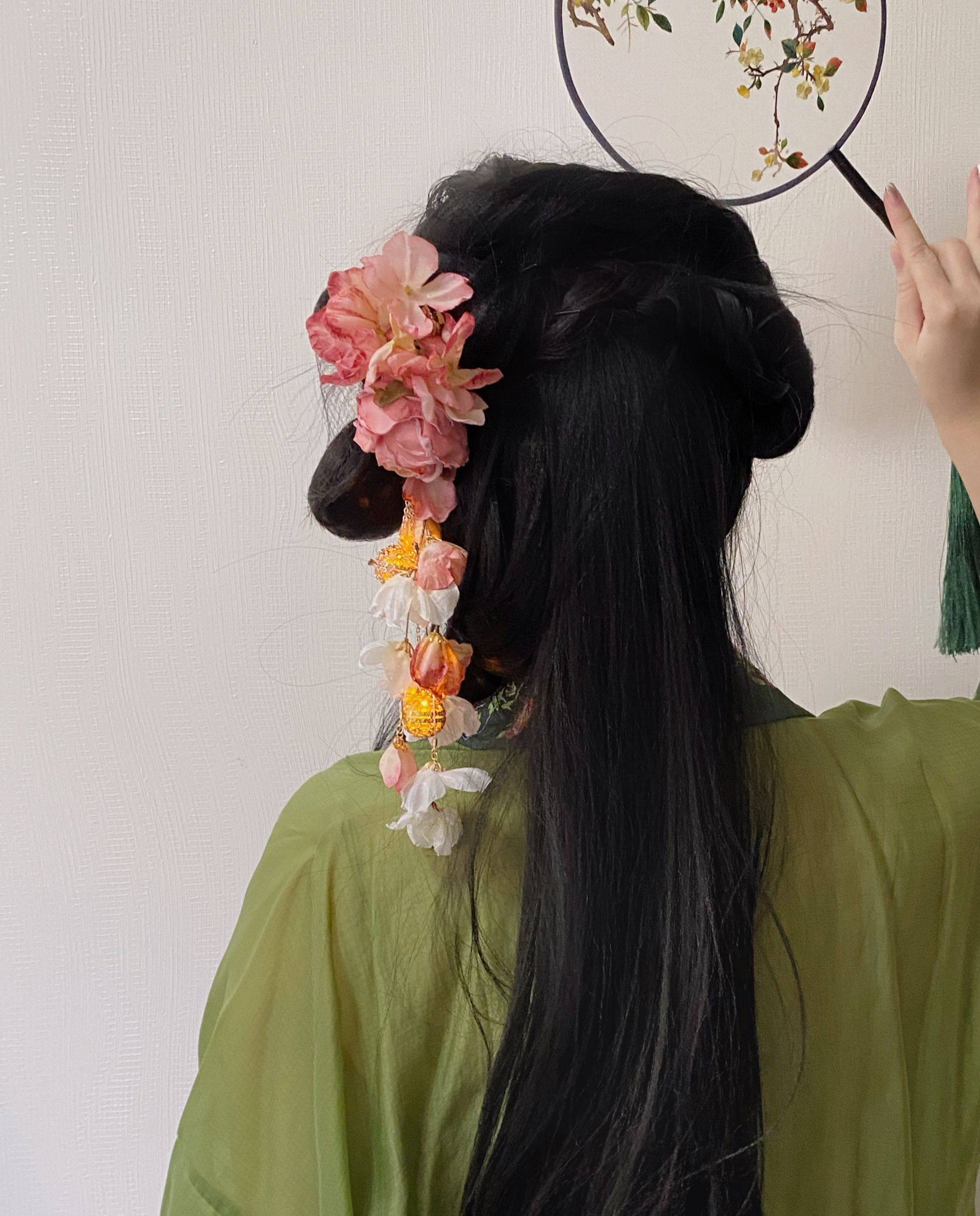 茹何手汉服绢花头饰干枯玫瑰发夹古风流苏唐风簪发饰