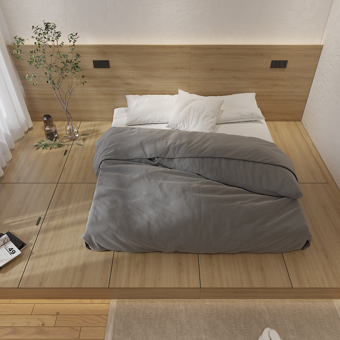 日式极简悬空床头悬浮地台床小户型主卧收纳板式床