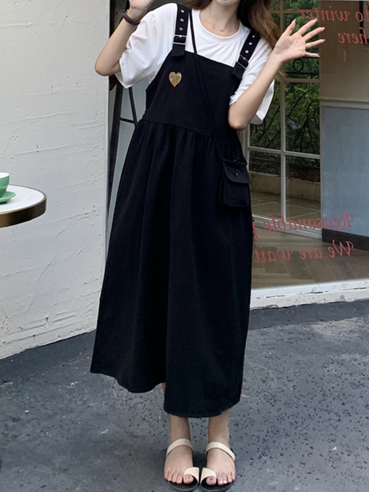 黑色背带裙女夏大码妹妹mm梨型身材微胖穿搭大码女装