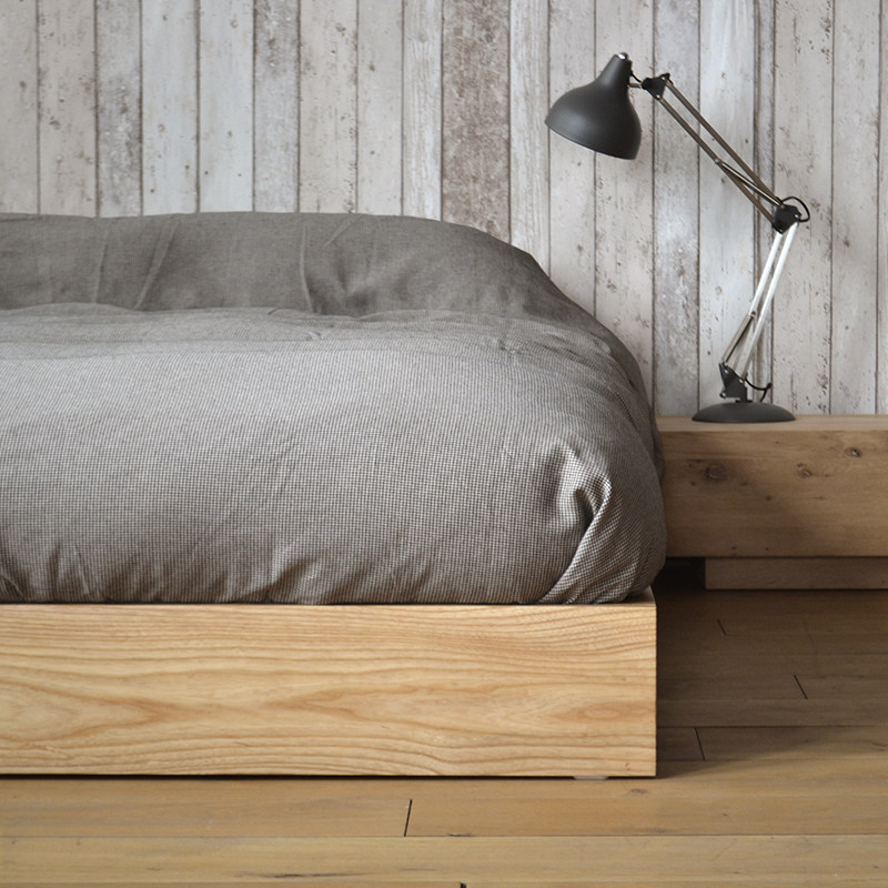 九木木工床头贴地矮床双人kingsize大床定制床架实木床