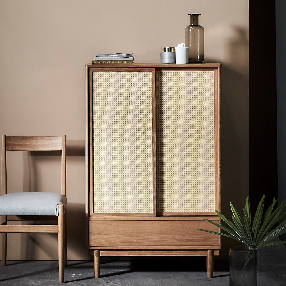 柜子北欧藤编原木餐边柜实木鞋柜设计师家具日式餐边柜