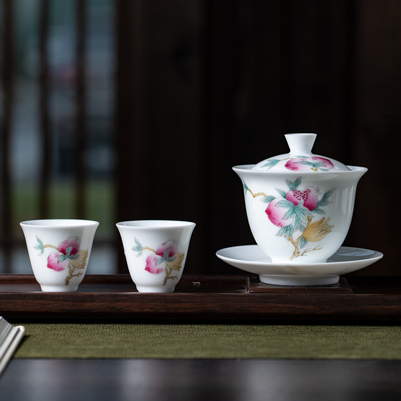 茶具粉彩套装景德镇陶瓷功夫功夫茶套组家用盖碗茶杯整套茶具