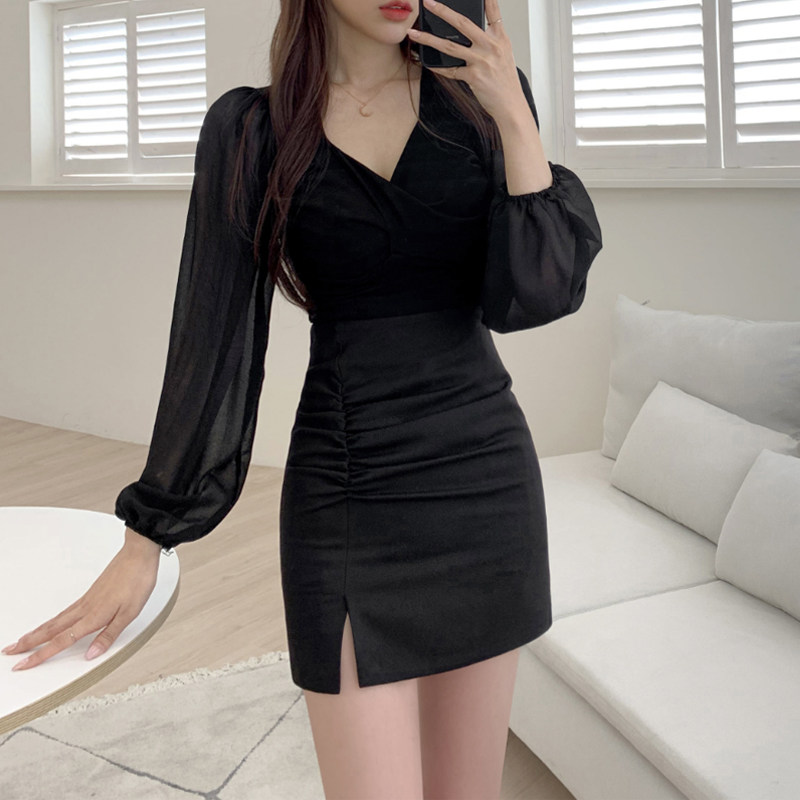 卡其色包臀短裙女夏开叉短款半身性感紧身一步半身裙