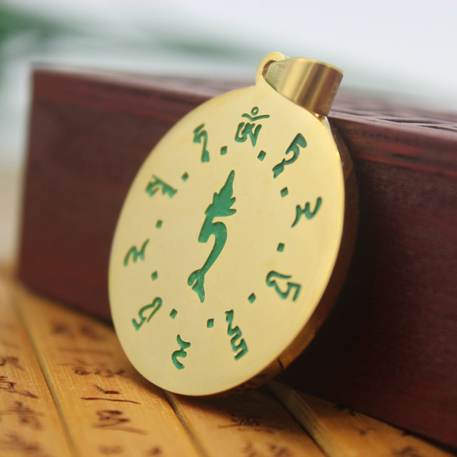 绿度母心咒佛吊坠项坠挂件钛钢饰品复古古观项坠