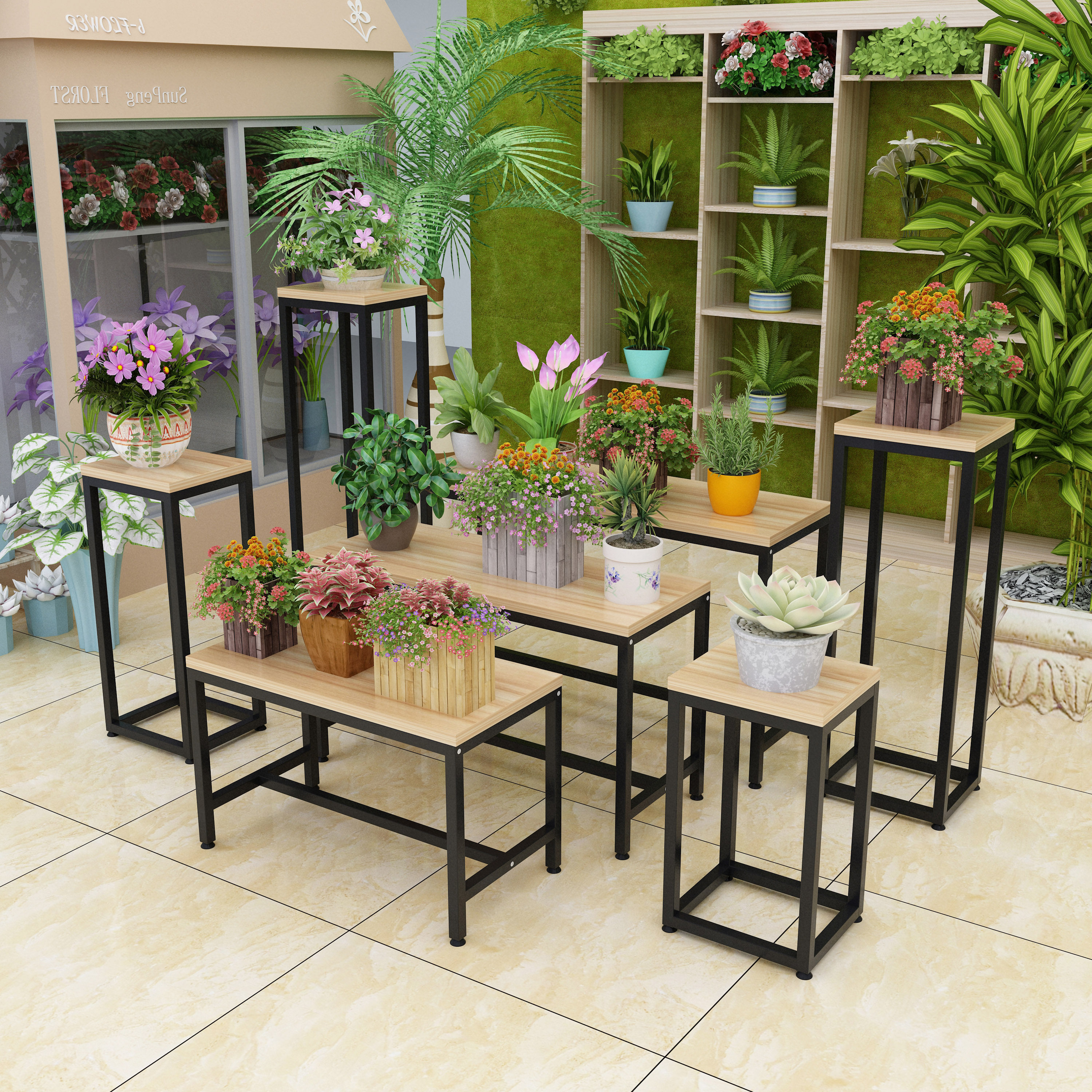 花店花架服装店中岛高低展示架小桌桌子鲜花包包花架